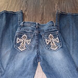 Embroidered Blue Flare Jeans for Women